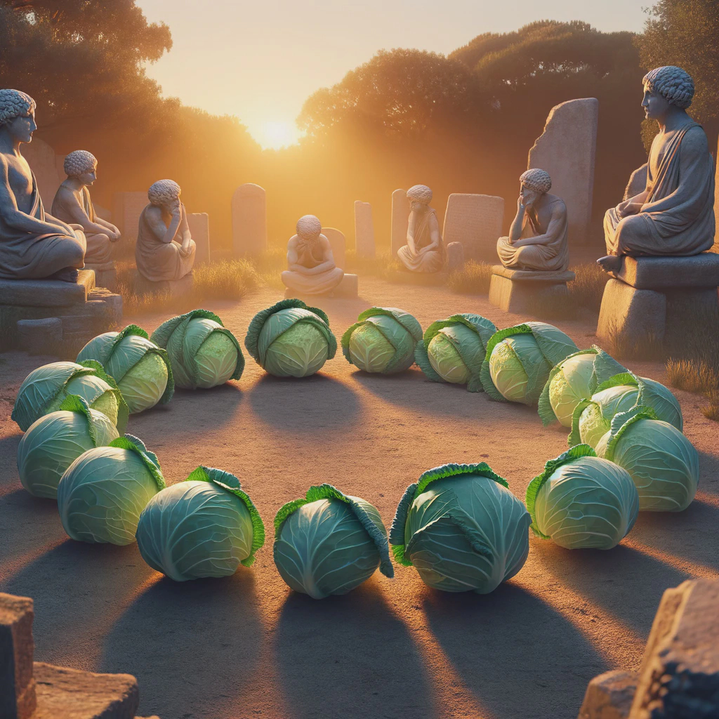 A group of cabbages in deep discussion in a garden